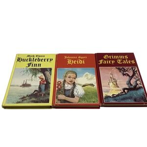 3 Legendary Classics Childrens Books HC‎ Grimms Tales Heidi Huckleberry Finn